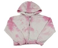 Bílo-růžová batikovaná crop propínací mikina s kapucí F&F