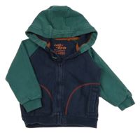 Zeleno-tmavomodrá propínací mikina s autem a kapucí Fat Face