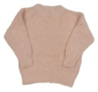Světlerůžový chlupatý svetr 