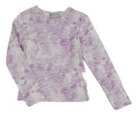 Lila-bílé batikované žebrované crop triko s průstřihy Matalan