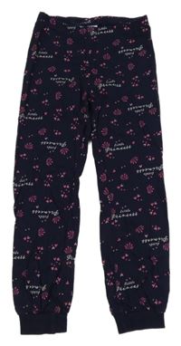 Tmavomodro-růžové lehké tepláky s nápisy a korunkami Dopodopo