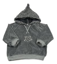 Šedá sametová mikina s hvězdou a kapucí 