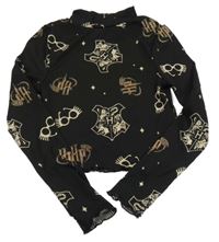 Černé žebrované crop triko s obrázky - Harry Potter 