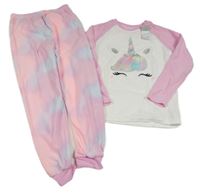 Nové - Bílo-lila-růžové fleecové pyžamo s jednorožcem Primark