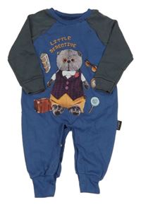 Modro-šedý overal s kočičkou a obrázky 