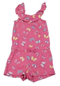 Růžový kraťasový overal s motýlky a volánkem Pocopiano
