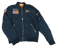 Tmavomodrý šusťákový bomber s vlajkou H&M