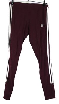 Dámské vínové legíny s pruhy Adidas 
