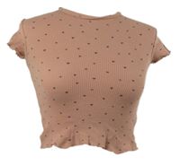 Dámské starorůžové hvězdičkované žebrované crop tričko Pull & Bear