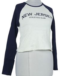 Dámské bílo-tmavomodré crop triko s nápisem H&M