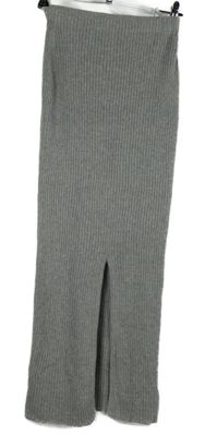 Dámská šedá žebrovaná pletená midi sukně 