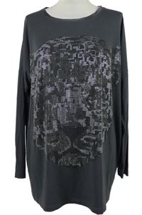 Dámské tmavošedé triko s leopardem z kamínků Dolce Vita 