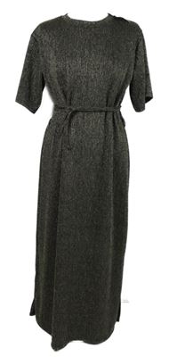 Nové - Dámské černo-bronzové třpytivé dlouhé šaty s provázkem v pase TU