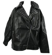 Dámský černý koženkový oversized křivák s cvočky Boohoo