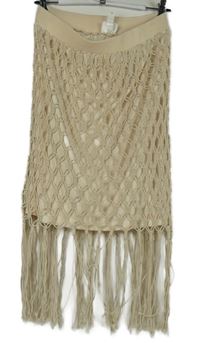 Dámská béžová háčkovaná midi sukně s třásněmi H&M