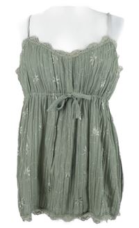 Dámský khaki kytičkovaný vyšívaný šifonový plisovaný top RedHerring 