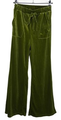 Dámské limetkové sametové volné kalhoty 