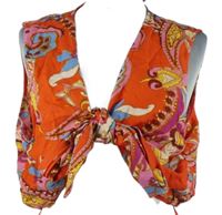 Nové - Dámský červený květovaný crop lněný top na zavazování 