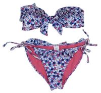 Dámské modro-růžové kytičkované dvoudílné plavky New look 