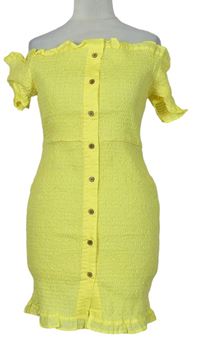 Dámské žluté žabičkové šaty s lodičkovým výstřihem PrettyLittle Thing