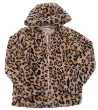 Růžová chlupatá bunda s leopardím vzorem a kapucí M&Co.