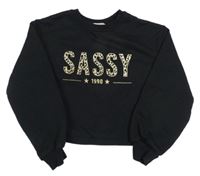Černá crop mikina s nápisem Lipsy London