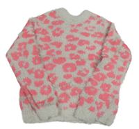 Bílo-neonově růžový chlupatý svetr s flíčky M&S