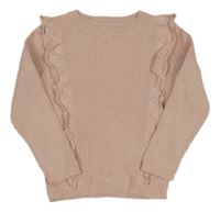 Růžový žebrovaný svetr s volánky George 