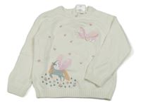 Nové - Bílý svetr s motýlkem a jednorožcem Nutmeg