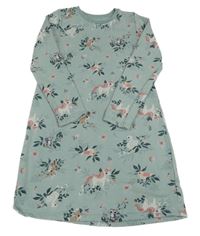 Světlemodré květinové teplákové šaty se zvířátky H&M