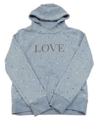 Modrá květinová mikina s nápisem a kapucí Yigga