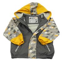 Šedo-vzorovaná nepromokavá jarní bunda s nápisy a kapucí Lupilu