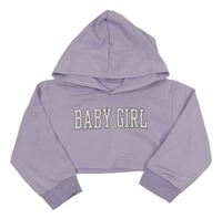 Fialová crop mikina s nápisem a kapucí