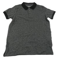 Černé melírované žebrované polo tričko PRIMARK