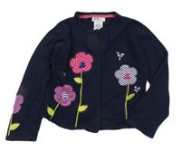 Tmavodmodrý propínací svetr s kytičkami