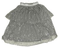 Šedo-stříbrná tylová sukně s kamínky Tu