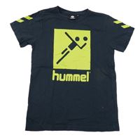 Tmavomodré tričko se zeleným potiskem Hummel 