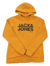 Hořčicová mikina s nápisem a kapucí Jack & Jones