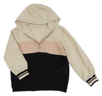 Béžovo-růžovo-černá lehká bundo/mikina s kapucí Zara