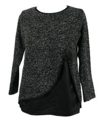 Dámský černo-šedý svetr s rozparkem a potaženou vsadkou