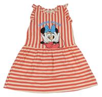 Bílo-jahodové pruhované bavlněné šaty s Minnie H&M