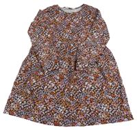 Tmavomodro-oranžovo-růžové květované bavlněné šaty zn. H&M