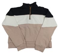Černo-bílo-pudrová crop mikina se stojáčkem F&F