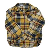 Tmavomodro-žluto-vínová kostkovaná košile M&S