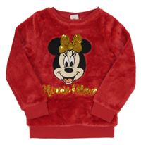Červená chlupatá mikina s Minnie zn. Disney