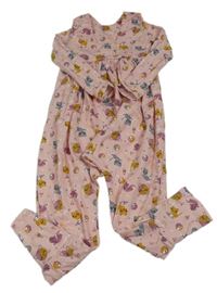 Světlerůžový pyžamový turecký overal s kočičkami 