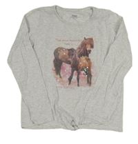 Světlešedé melírované triko s koníky s flitry a uzlem YIGGA