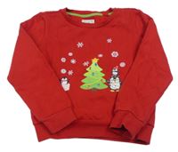 Červená mikina se stromkem a tučňáky Alive