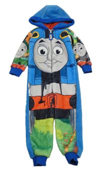 Modrá plyšová kombinéza s mašinkou Tomášem a kapucí 