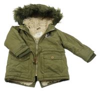 Khaki šusťáková zimní parka s motýlem a kapucí Zara